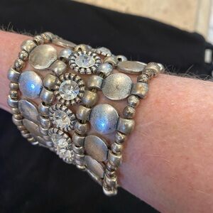Silver Beaded stretch Bracelet with Rhinestones